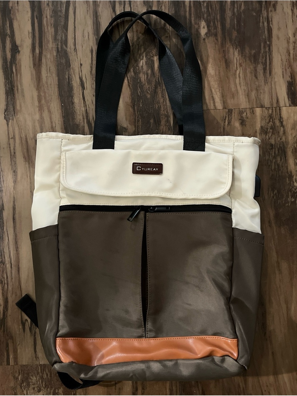 CYUREAY Women’s  Canvas Tote / Laptop Bag - Cream & Brown